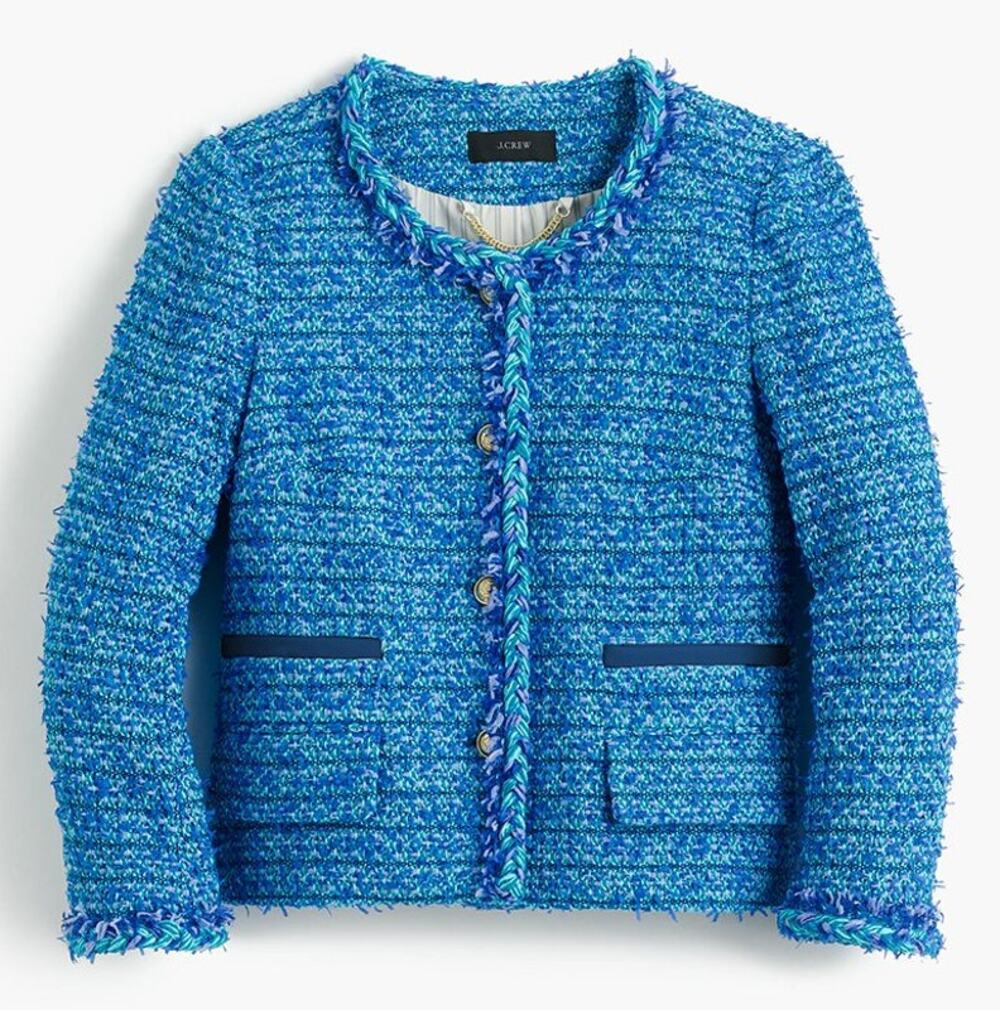 J. Crew Lady Blazer Jacket Blue English Tweed Ribbon Weaved Lined Women's 4